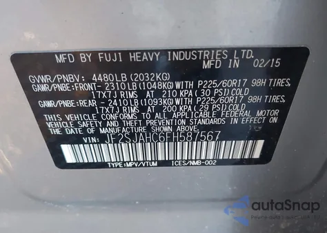 2015 Subaru Forester 2.5I Limited z USA, uszkodzony, nr VIN JF2SJAHC6FH587567